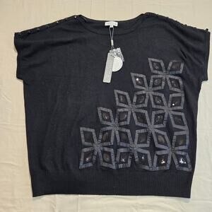 NWT Joseph A. Black Cap Sleeve Knit Pullover Sequin Sweater Size XL Officecore